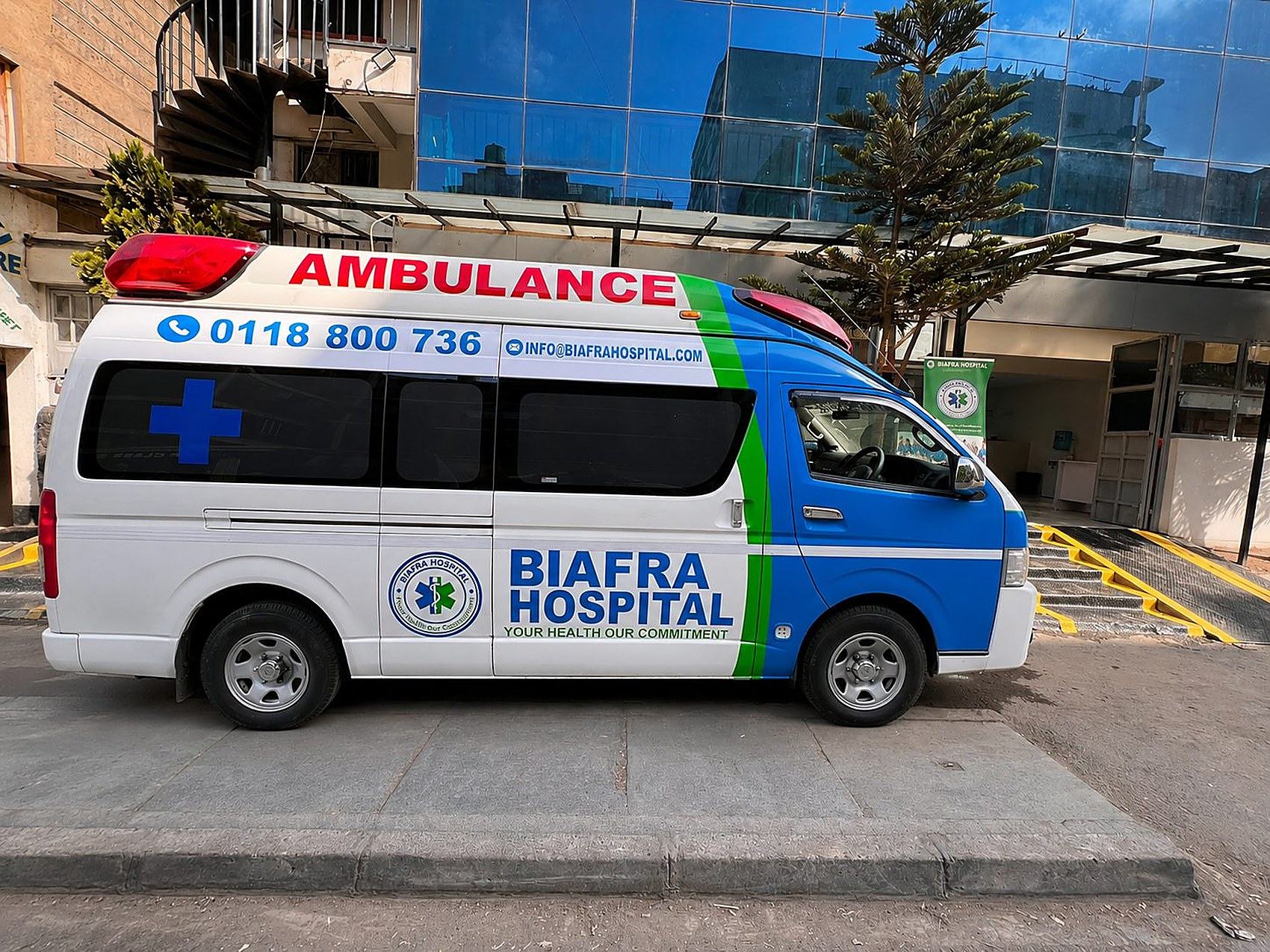 Biafra Hospital ambulance responding to an emergency